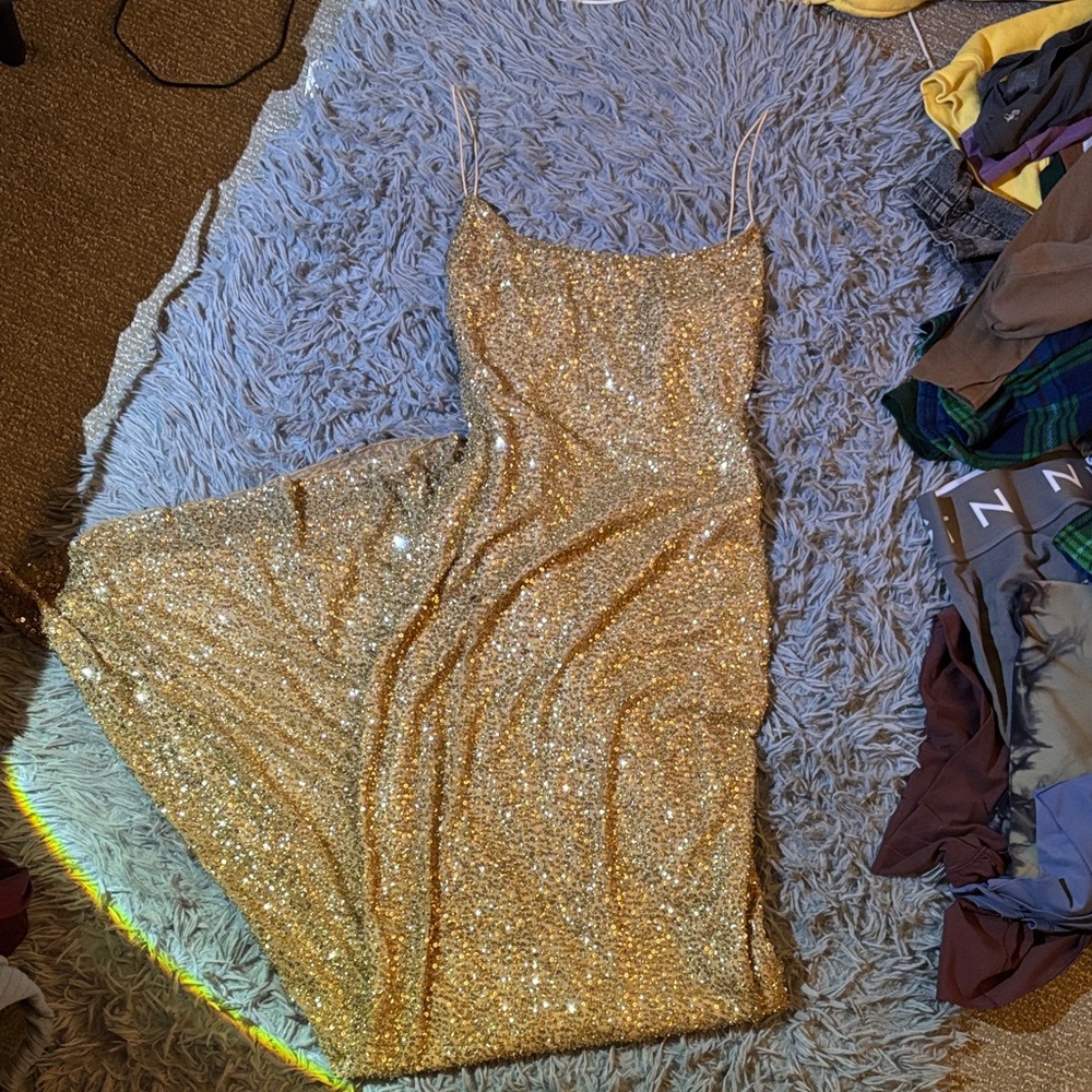 Oh Polly Gold Sequin Maxi Dress
